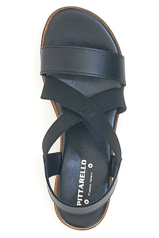 Sandali Neri con Elastici Frontali e Tomaia in Pelle PITTARELLO 310570811