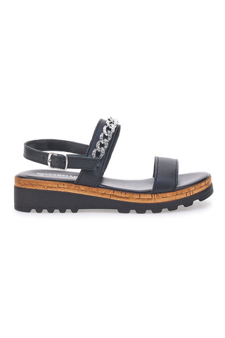 Schwarze Sandalen mit Doppelband und goldener Kette Made in Italy PITTARELLO 333070811