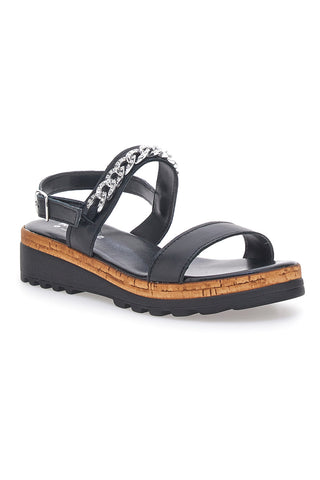 Schwarze Sandalen mit Doppelband und goldener Kette Made in Italy PITTARELLO 333070811