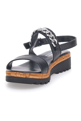 Sandali neri con Doppia Fascia e Catena Dorativa Made in Italy PITTARELLO 333070811