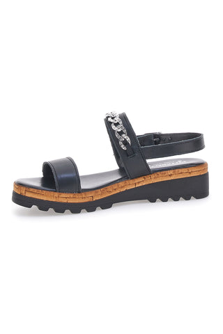 Sandali neri con Doppia Fascia e Catena Dorativa Made in Italy PITTARELLO 333070811