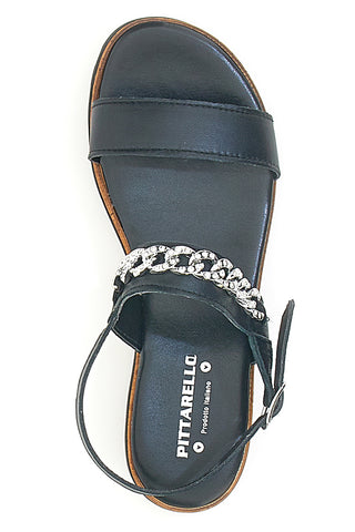 Sandali neri con Doppia Fascia e Catena Dorativa Made in Italy PITTARELLO 333070811