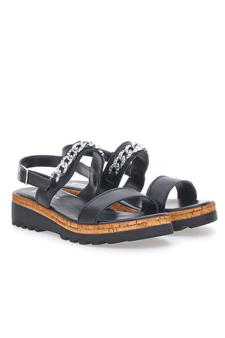 Schwarze Sandalen mit Doppelband und goldener Kette Made in Italy PITTARELLO 333070811