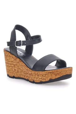 Sandali Neri Con Tomaia in Pelle e Zeppa PITTARELLO 34723002