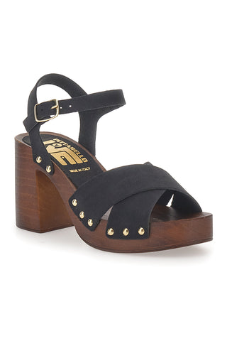 Schwarze Sandalen mit Blockabsatz und Nieten Pittarello Love 9086