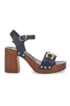 Schwarze Sandalen mit Blockabsatz und Goldkette Pittarello Love 9086