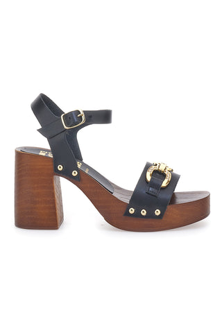 Sandali neri con tacco largo e catena dorata Pittarello Love 9086
