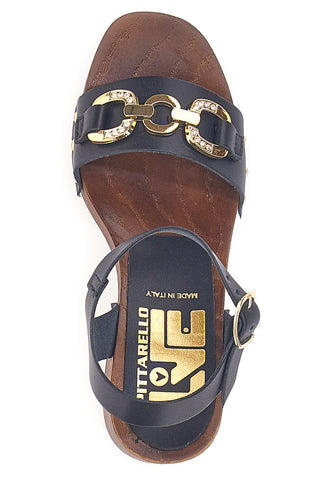 Schwarze Sandalen mit Blockabsatz und Goldkette Pittarello Love 9086