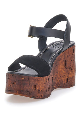 Schwarze Sandalen mit Plateau in Holzoptik und Obermaterial aus Leder PITTARELLO LOVE 5906/P