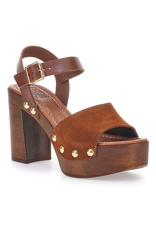 Sandali Marroni con Borchie e Tacco Alto Effetto Legno PITTARELLO LOVE 35021