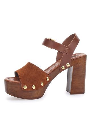 Sandali Marroni con Borchie e Tacco Alto Effetto Legno PITTARELLO LOVE 35021