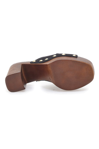 Schwarze Clogs mit Nieten und Blockabsatz in Holzoptik Pittarello Love 405011/P