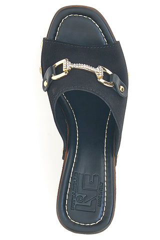 Schwarze Clogs mit Nieten und Blockabsatz in Holzoptik Pittarello Love 405011/P