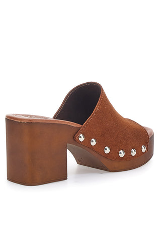 Braune Clogs aus echtem Leder mit Absatz in Holzoptik PITTARELLO LOVE 4850