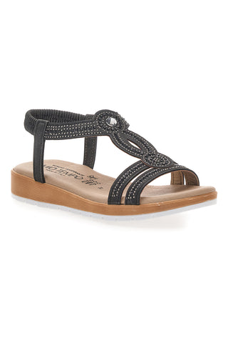 Niedrige schwarze Sandalen mit Strasssteinen MIO TEMPO LR253420