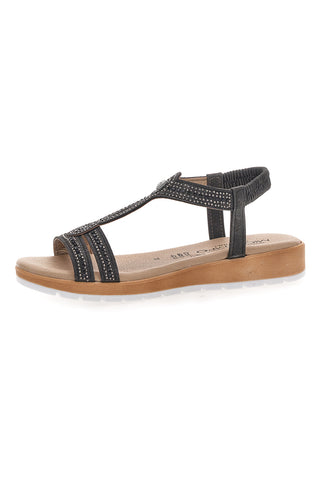 Niedrige schwarze Sandalen mit Strasssteinen MIO TEMPO LR253420