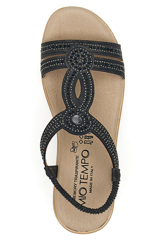 Niedrige schwarze Sandalen mit Strasssteinen MIO TEMPO LR253420