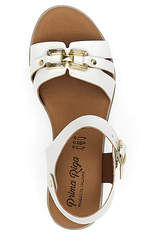 Weiße Plateausandalen mit goldener Schnalle Prima Riga 5
