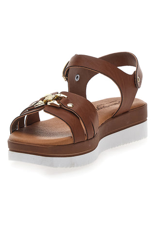 Sandali Marroni con Fibbia Dorata e Suola Bianca PRIMA RIGA 6