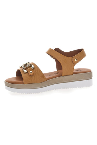 Braune Sandalen mit goldener Klammer Prima Riga 7