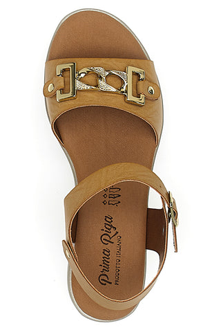 Braune Sandalen mit goldener Klammer Prima Riga 7