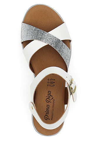 Sandali Bianchi e Argento con Fasce Incrociate PRIMA RIGA 8