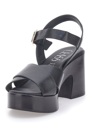 Sandali neri con plateau e cinturino Made in Italy Pittarello Class 57246