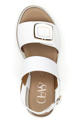Sandali Donna Bianchi con Zeppa in Pelle con Cinturino – Calzature Sandali Donna Bianchi con Zeppa in Pelle con Cinturino – Calzature