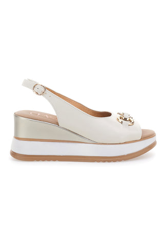 Sandali bianchi in pelle con zeppa e catena Made in Italy PITTARELLO CLASS 21243