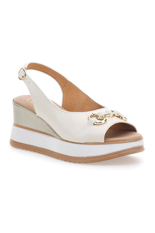 Sandali bianchi in pelle con zeppa e catena Made in Italy PITTARELLO CLASS 21243