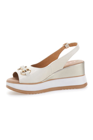 Sandali bianchi in pelle con zeppa e catena Made in Italy PITTARELLO CLASS 21243