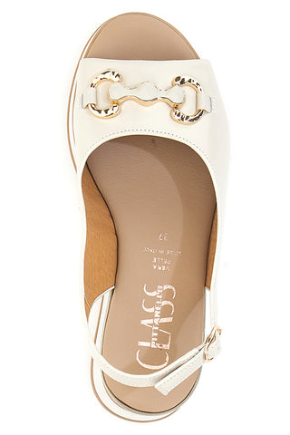 Sandali bianchi in pelle con zeppa e catena Made in Italy PITTARELLO CLASS 21243