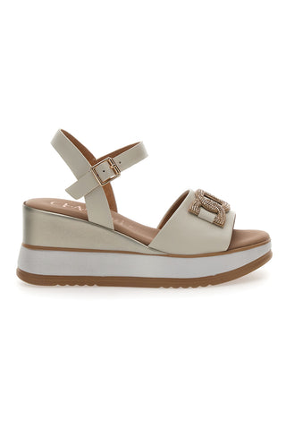 Sandali bianchi in pelle con catena e zeppa Made in Italy Pittarello Class 21249
