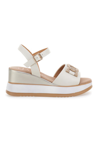 Weiße Ledersandalen mit Kette und Keilabsatz Made in Italy Pittarello Class 21249