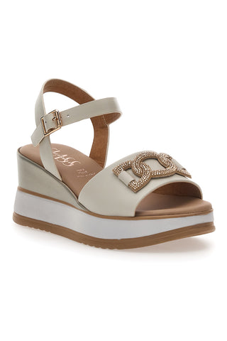 Weiße Ledersandalen mit Kette und Keilabsatz Made in Italy Pittarello Class 21249