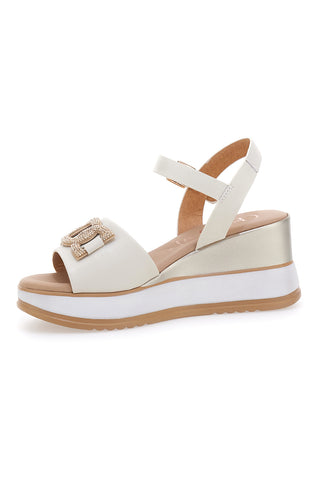 Sandali bianchi in pelle con catena e zeppa Made in Italy Pittarello Class 21249