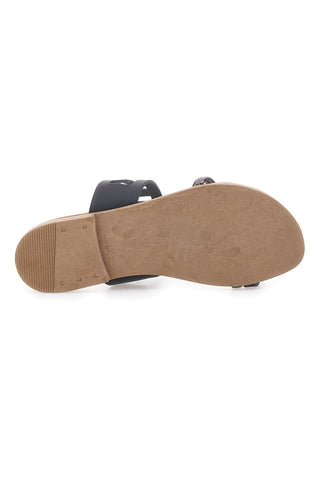 Schwarze flache Sandalen mit perforierten geometrischen Details FIRST ROW 24F