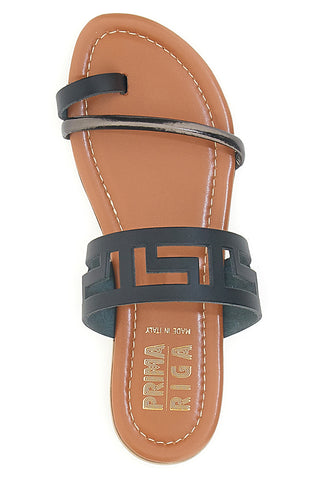 Schwarze flache Sandalen mit perforierten geometrischen Details FIRST ROW 24F