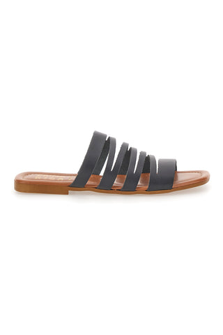 Ciabatte Nere Flat Con Tomaia in Pelle Made in Italy Prima Riga 31