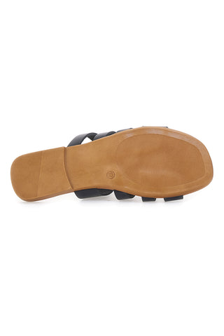 Schwarze flache Hausschuhe mit Obermaterial aus Leder, hergestellt in Italien, First Row 31