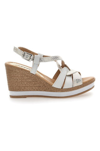 Weiße und platinfarbene Sandalen mit Keilabsatz 9 cm PITTARELLO LOOK MK3226228