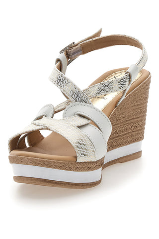 Weiße und platinfarbene Sandalen mit Keilabsatz 9 cm PITTARELLO LOOK MK3226228