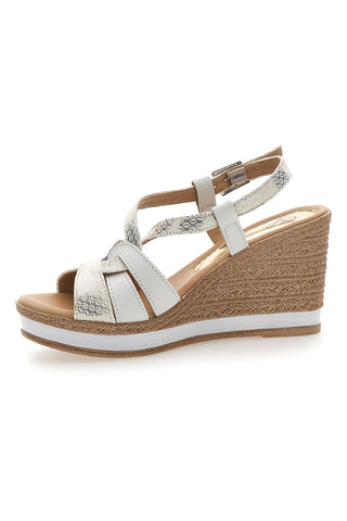 Weiße und platinfarbene Sandalen mit Keilabsatz 9 cm PITTARELLO LOOK MK3226228