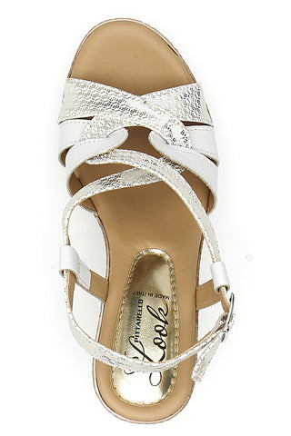 Weiße und platinfarbene Sandalen mit Keilabsatz 9 cm PITTARELLO LOOK MK3226228