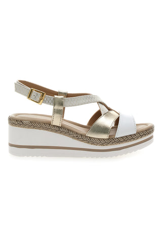 Weiße und beige Sandale mit mittlerem Keilabsatz PITTARELLO LOOK MK3234109