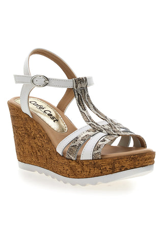 Weiße Sandalen mit Animal-Print und Keilabsatz PITTARELLO LOOK MK31241