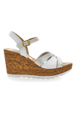 Weiße und goldene Sandalen mit hohem Keilabsatz PITTARELLO LOOK MK24731