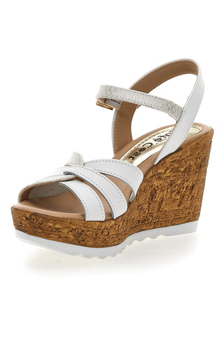 Weiße und goldene Sandalen mit hohem Keilabsatz PITTARELLO LOOK MK24731