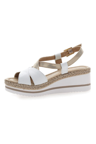 Weiße und platinfarbene Sandale mit mittlerem Keilabsatz PITTARELLO LOOK DC611109