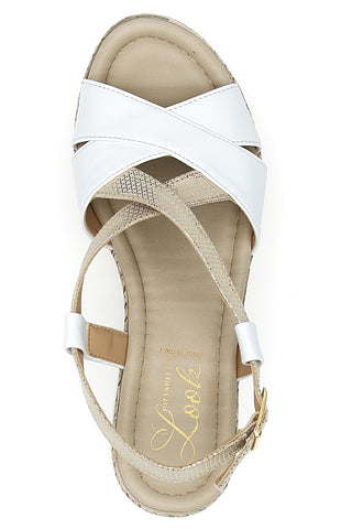 Weiße und platinfarbene Sandale mit mittlerem Keilabsatz PITTARELLO LOOK DC611109